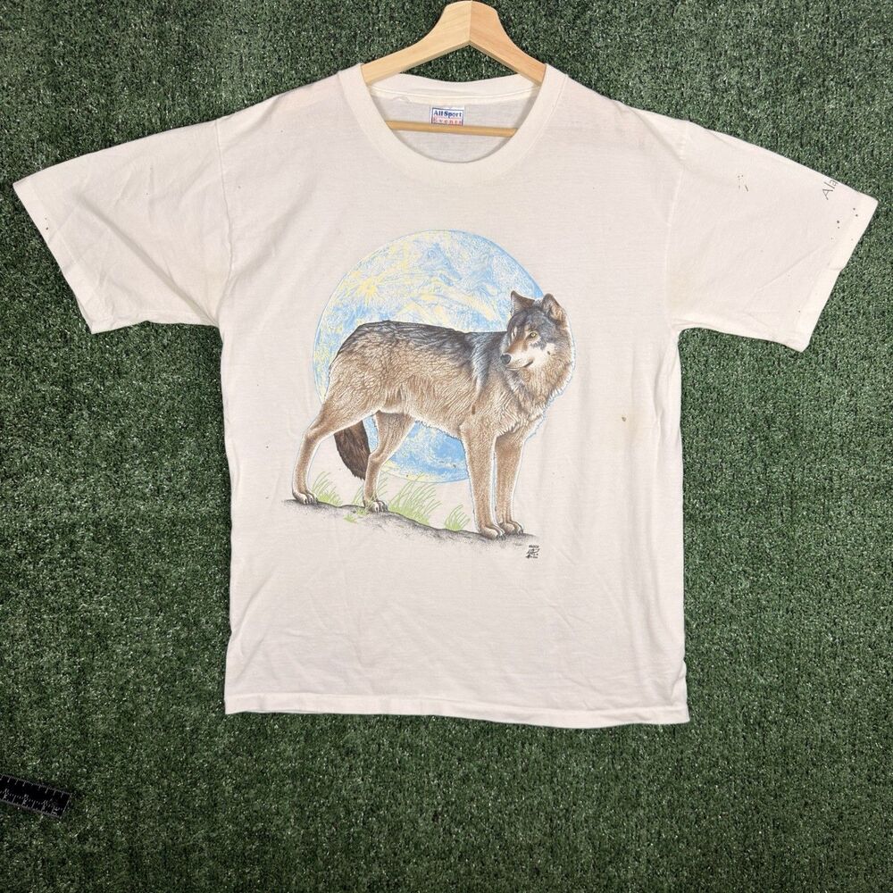 Vintage All Sport Wolf Graphic T Shirt Men’s Size L Nature Alaska Single Stitch